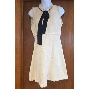 NWT Zara Cream Tweed Dress with Black Bow Detail sz Medium